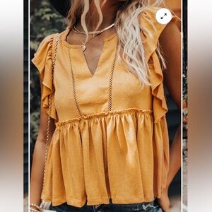 Impressions Mustard Ruffle Top